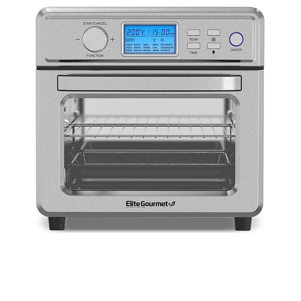 Elite Gourmet 22 qt Black Stainless Steel Digital Air Fryer Oven with LCD Display and Interior Light Silver