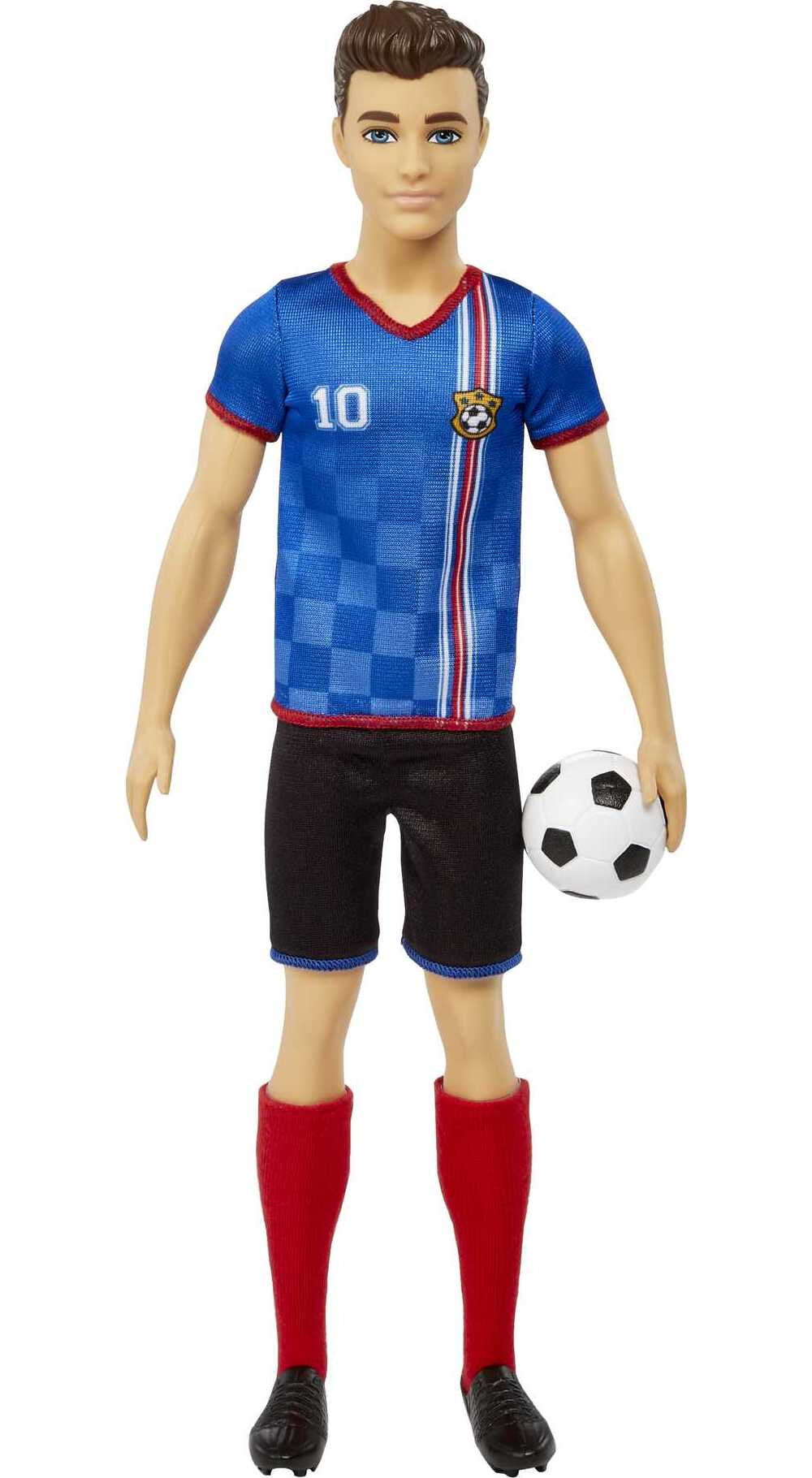 Barbie Soccer Ken Doll Dressed in Cleats, Colorful #10 Uniform & Tall Socks with Cropped Hair