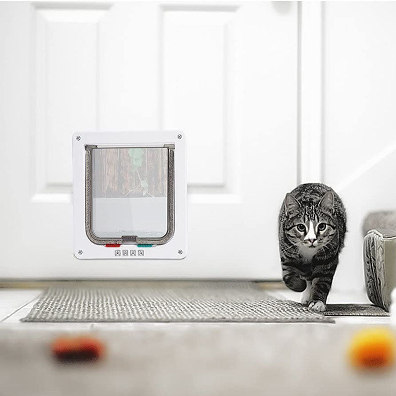 3 Size 4 Way Pet Cat Flap Door Cat Puppy Dog Supplies Lock Lockable Safe Flap Door Gate for Dog Cats Kitten