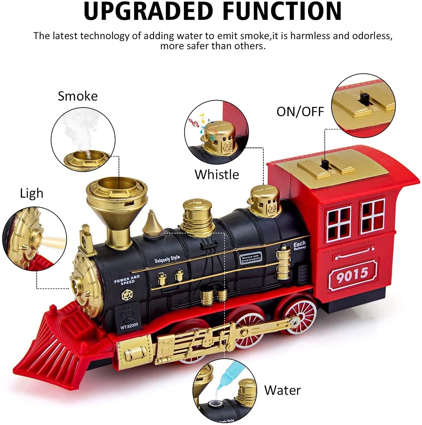 Hot Bee Train Set - Electric Train Toy for Boys Girls with Smokes， Lights and Sound Christmas Gifts for 3 4 5 6 7 8+ year old Kids