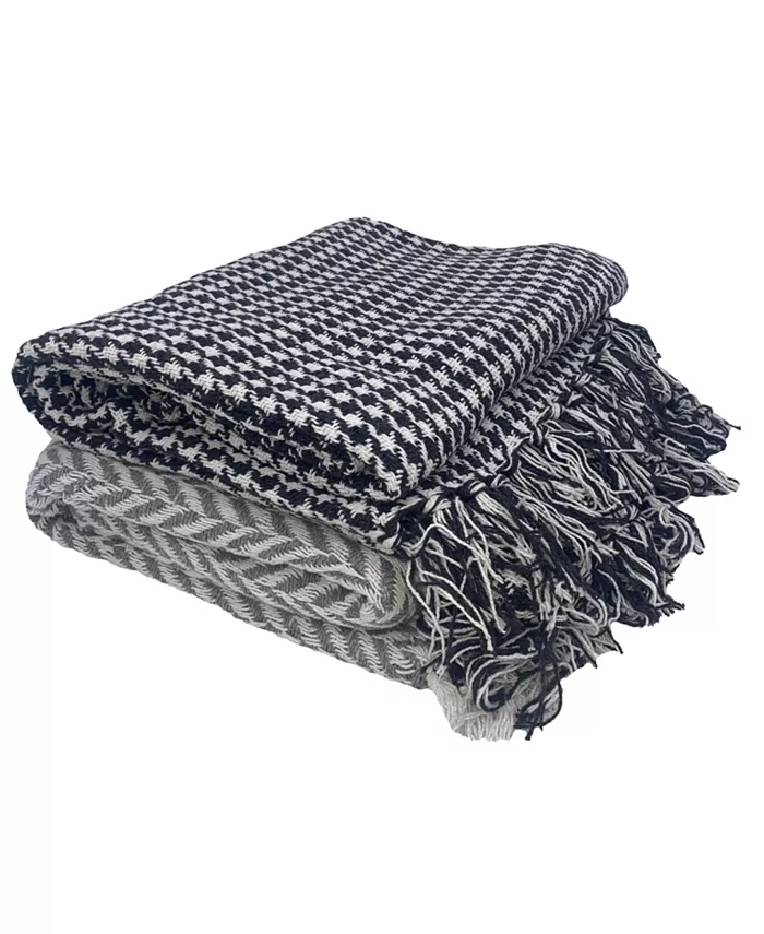 Mod Lifestyles Chevron Cotton Rich Woven Throw Blanket Set of 2， 60