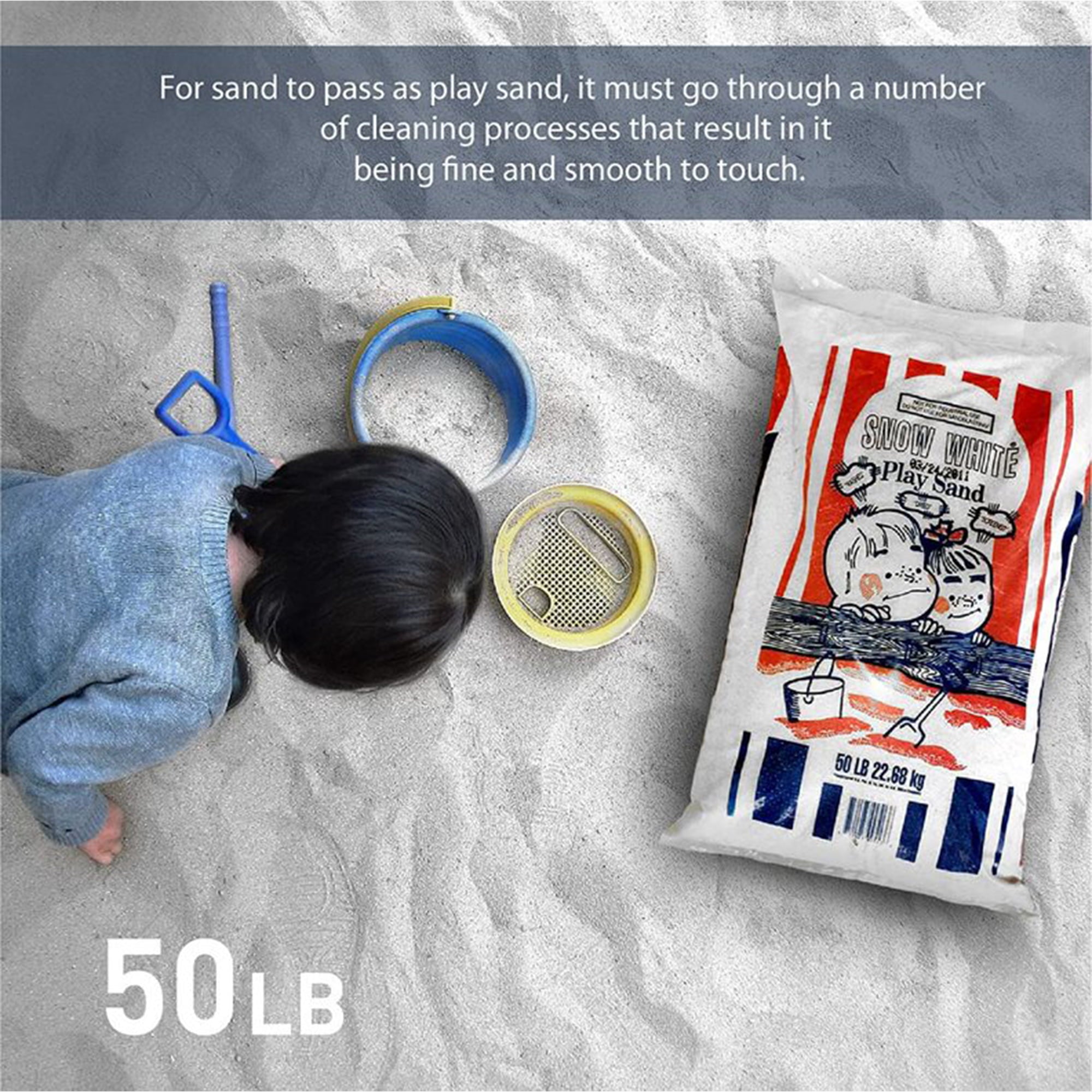 US Silica Snow White Comfortable Play Sand for Sand Tables, White, 50lb Bag