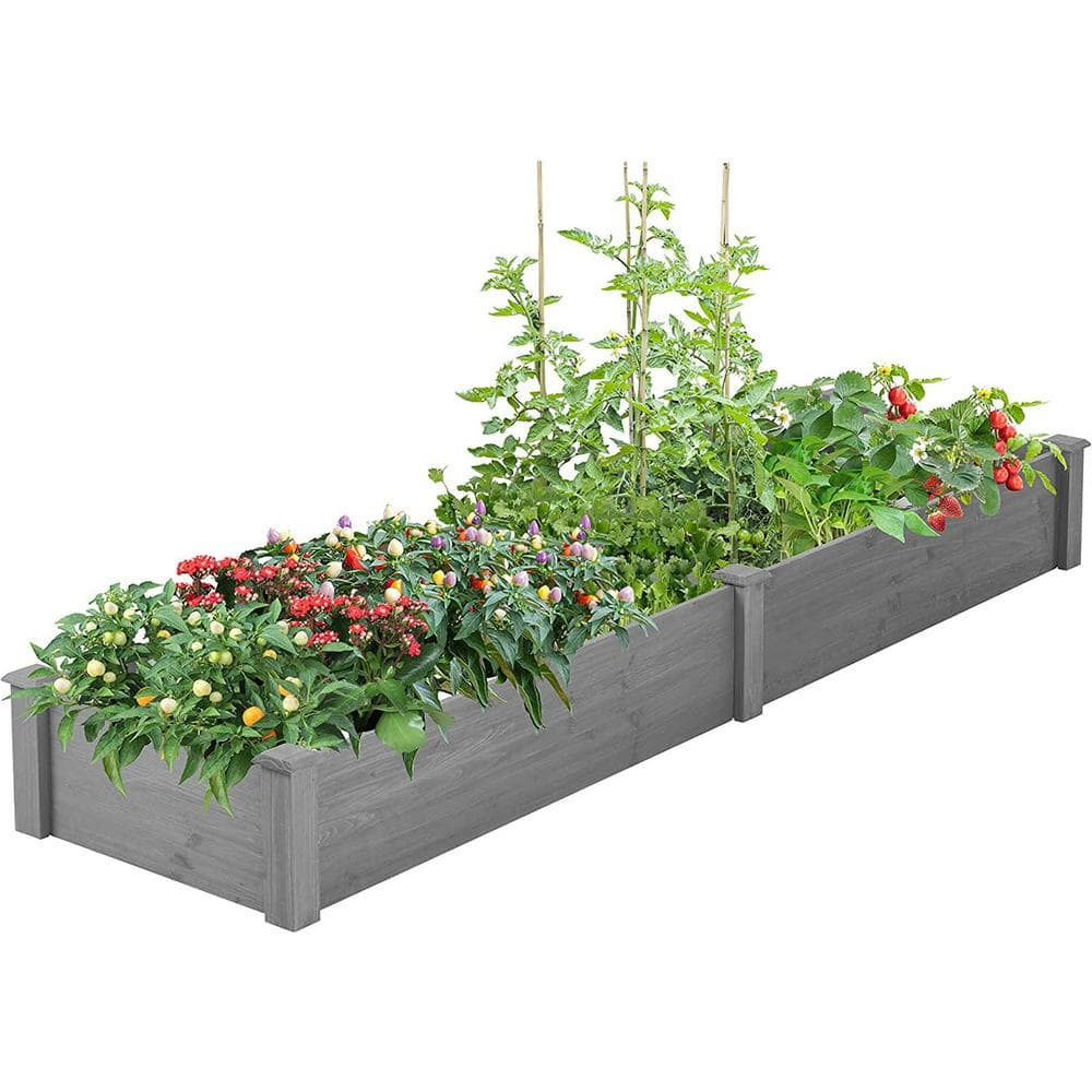 Tunearary 96 in. x 28 in. Dark Gray Wooden Raised Garden Bed Outdoor DIY Raised Planter Box T1390HZ96