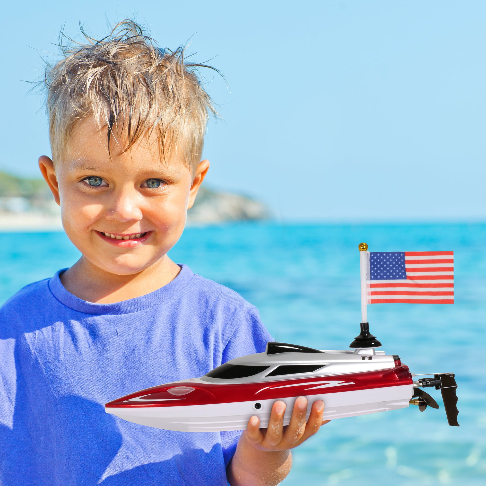 Contixo Remote Control Racing Boat for Pools and Lakes， Fast RC Boats for Adults and Kids with 15+ mph Speed， 4 Channel 2.4 GHz Remote Control， and Rechargeable 1100mAh Battery， Up to 20 min Play