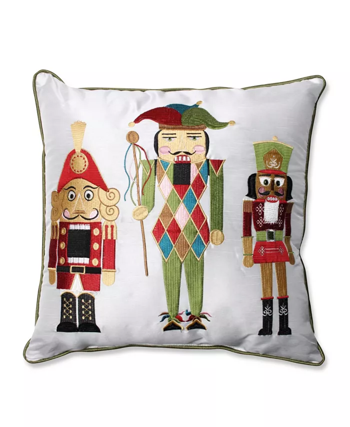 Pillow Perfect Holiday Embroidered Nutcrackers Red Green 16.5