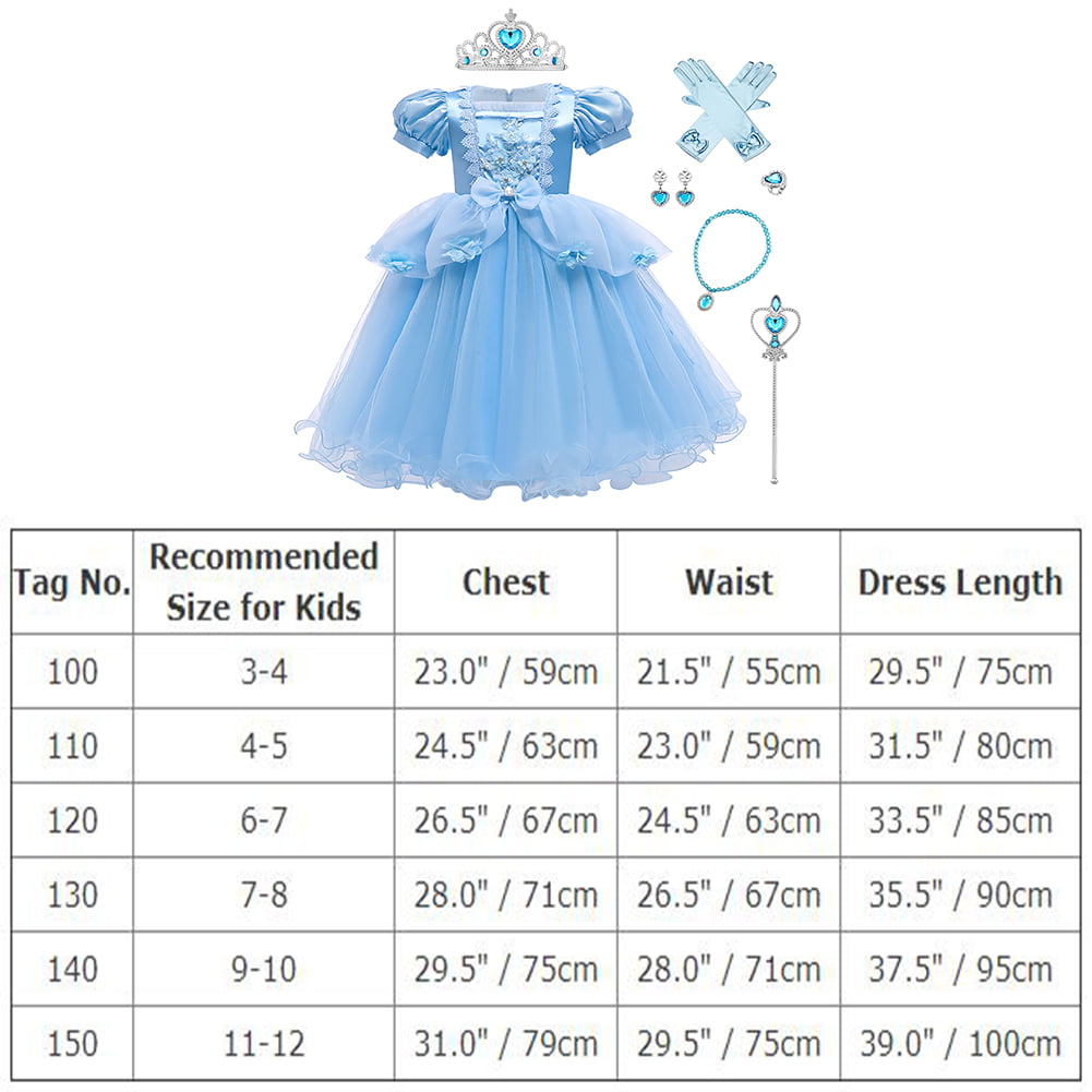 IMEKIS Cinderella Costume for Toddler Girls Princess Costumes Cinderella Dress Up Jewelry Set Crown Fairy Wand Baby Kids Halloween Cosplay Role Play Birthday Outfit 9-10 Years Light Blue