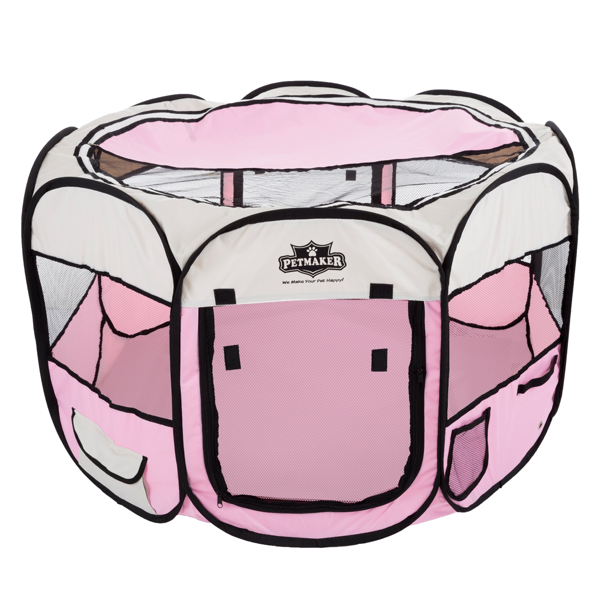 Portable Pop Up Pet Play Pen with carrying bag 38in diameter 24in H Pink by PETMAKER