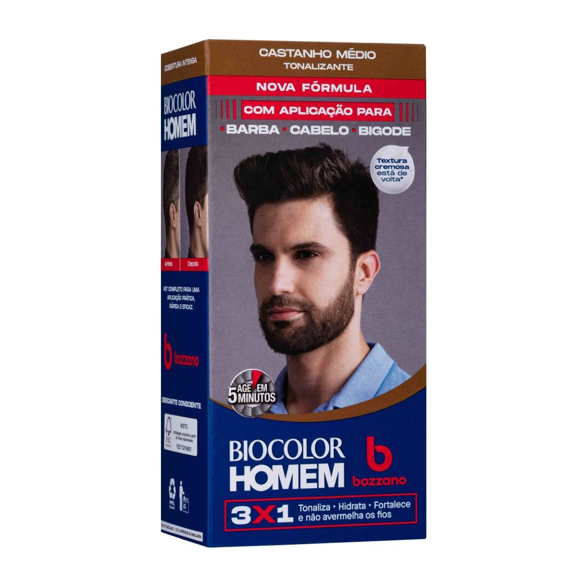 Tonalizante de Cabelo Masculino Biocolor Homem Bozzano Castanho Medio