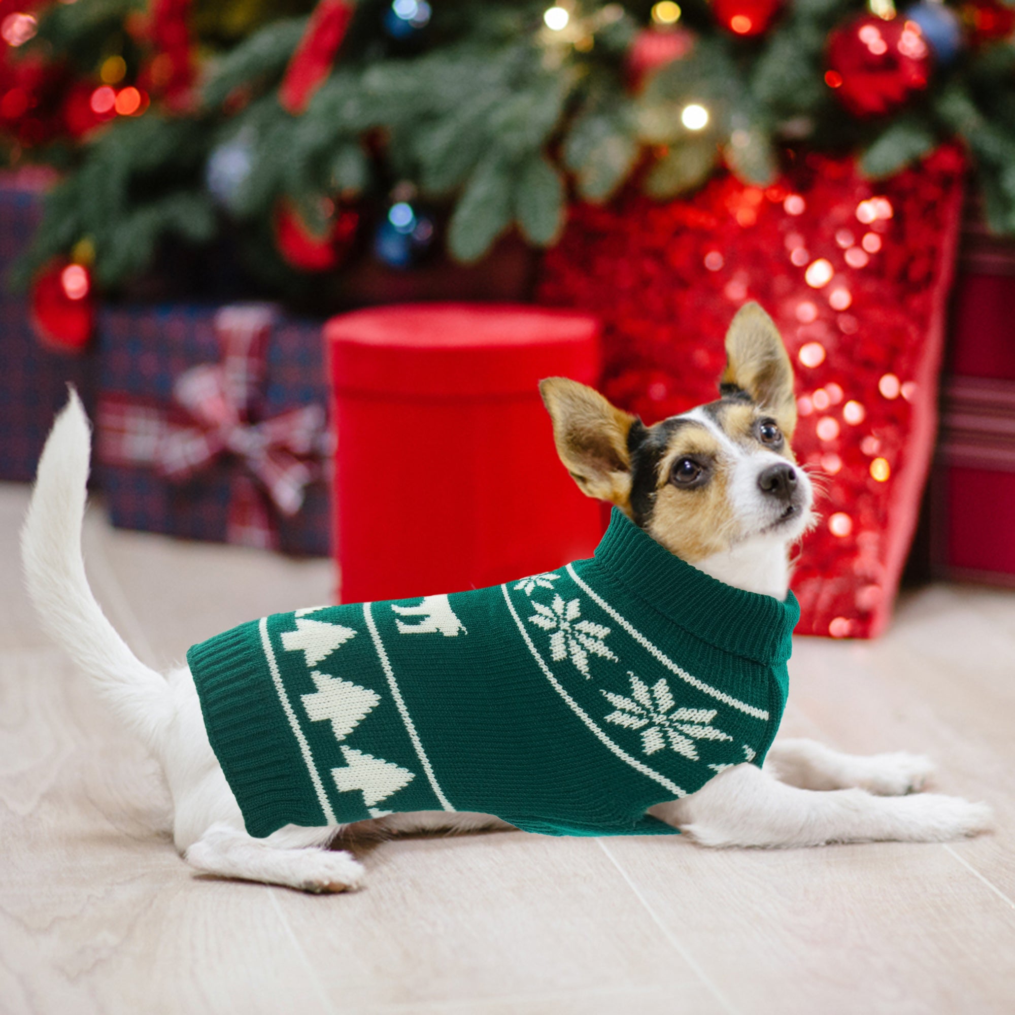 QBLEEV Dog Cat Sweater Christmas Snowflake Pet Warm Holiday Elk Knitwear Dog Sweater Soft Puppy Clothing Dog Winter Coat， Dog Turtleneck Cold Weather Outfit Pullover for Small Medium Dogs Cats