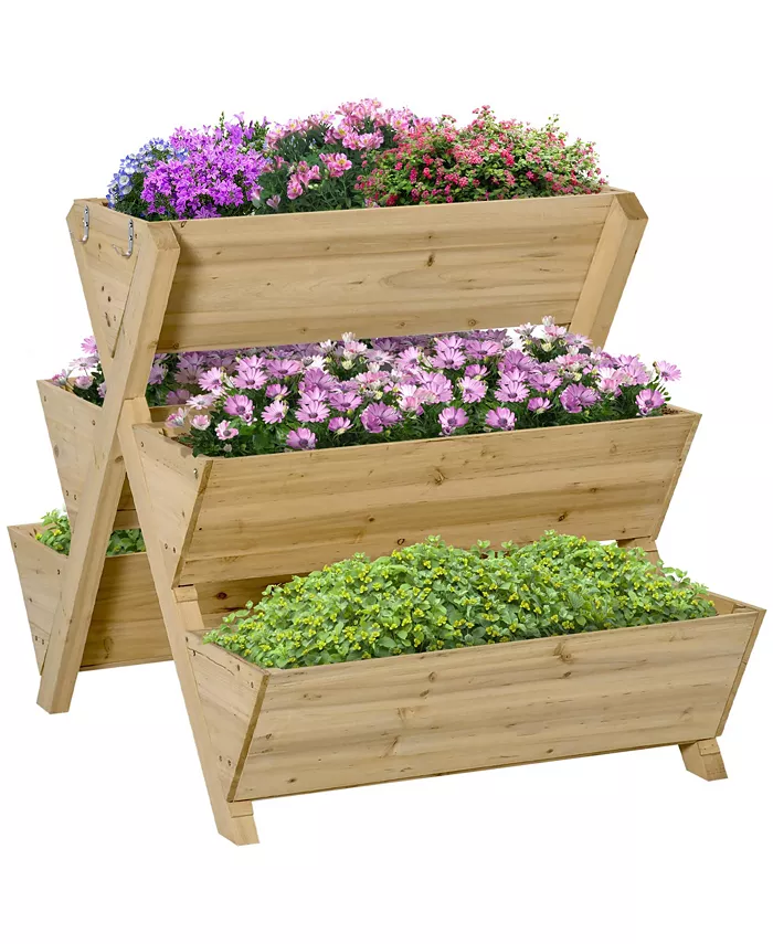 Outsunny Raised Garden Bed， Planter Stand with 5 Planting Boxes， 4 Hooks