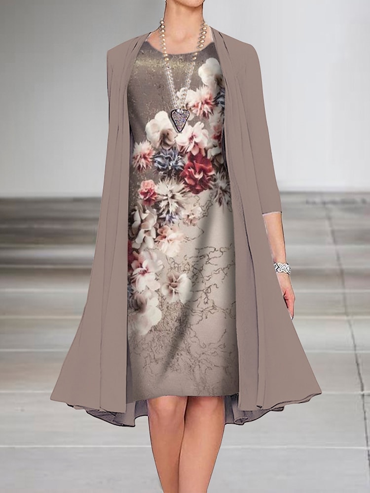 Women's A Line Dress Knee Length Dress Light Brown Light gray Half Sleeve Floral Print Spring Summer Crew Neck Elegant Vintage Classic 2022 S M L XL XXL 3XL