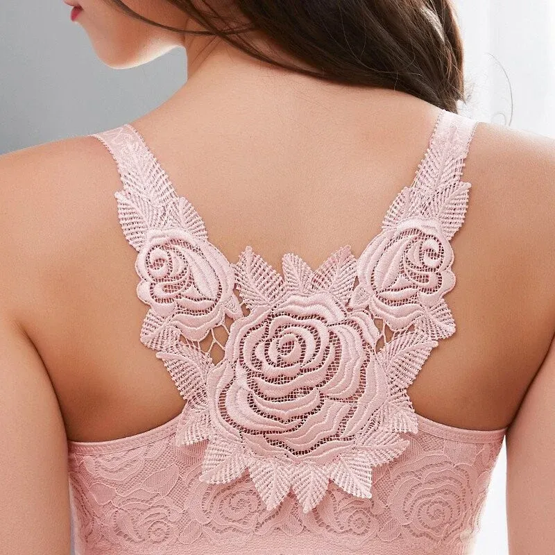 (🔥2022 NEW YEAR PROMOTION🔥) Rose Embroidery Front Closure Wirefr