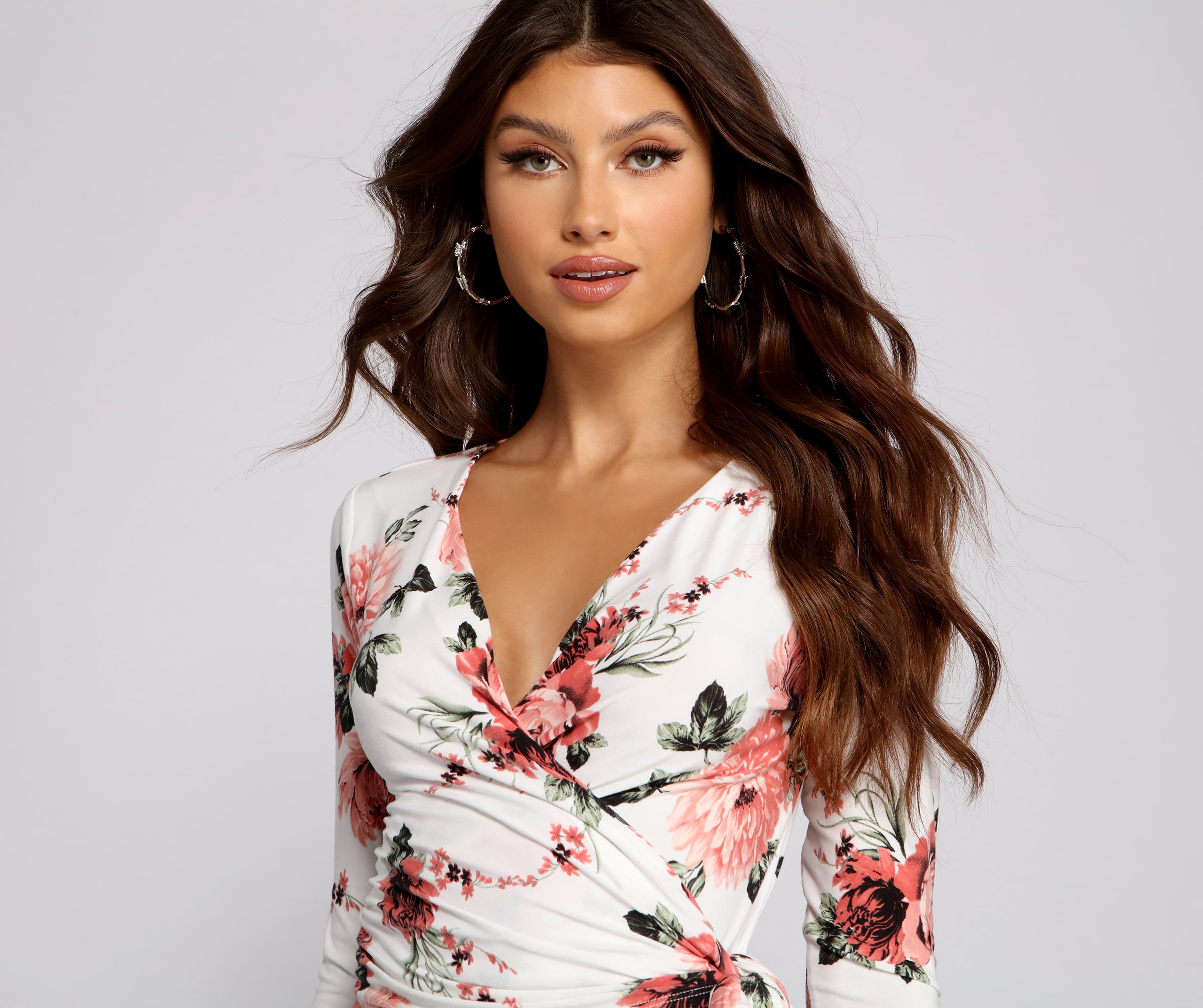 Fresh In Floral Wrap-Front Top