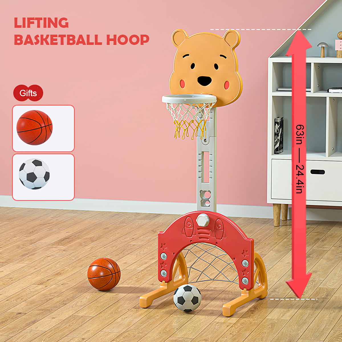 BATE Kids Basketball Hoop with Balls， 2 in 1 Adjustable Height Basketball Hoop Set (No Rings)
