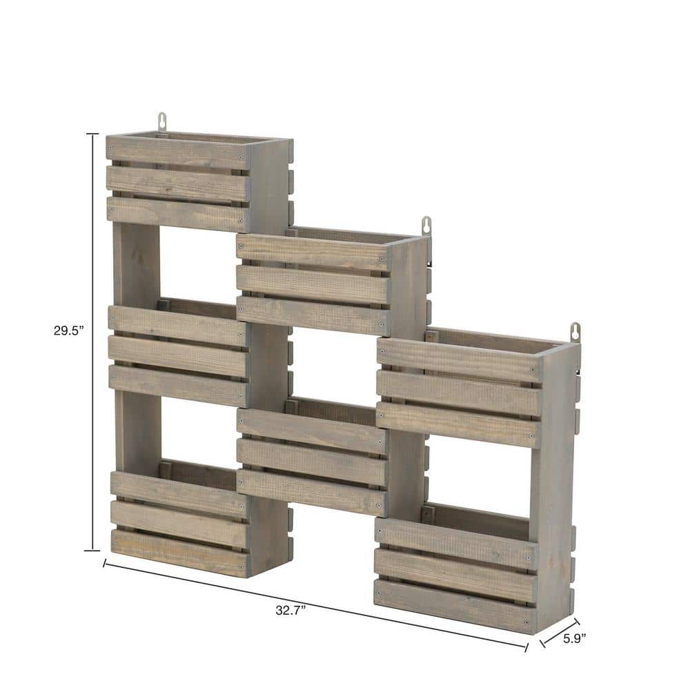 32.7 in. W x 5.9 in. D x 29.5 in. H Gray Tiered Wooden Wall Mount Garden Shelf Station 5051