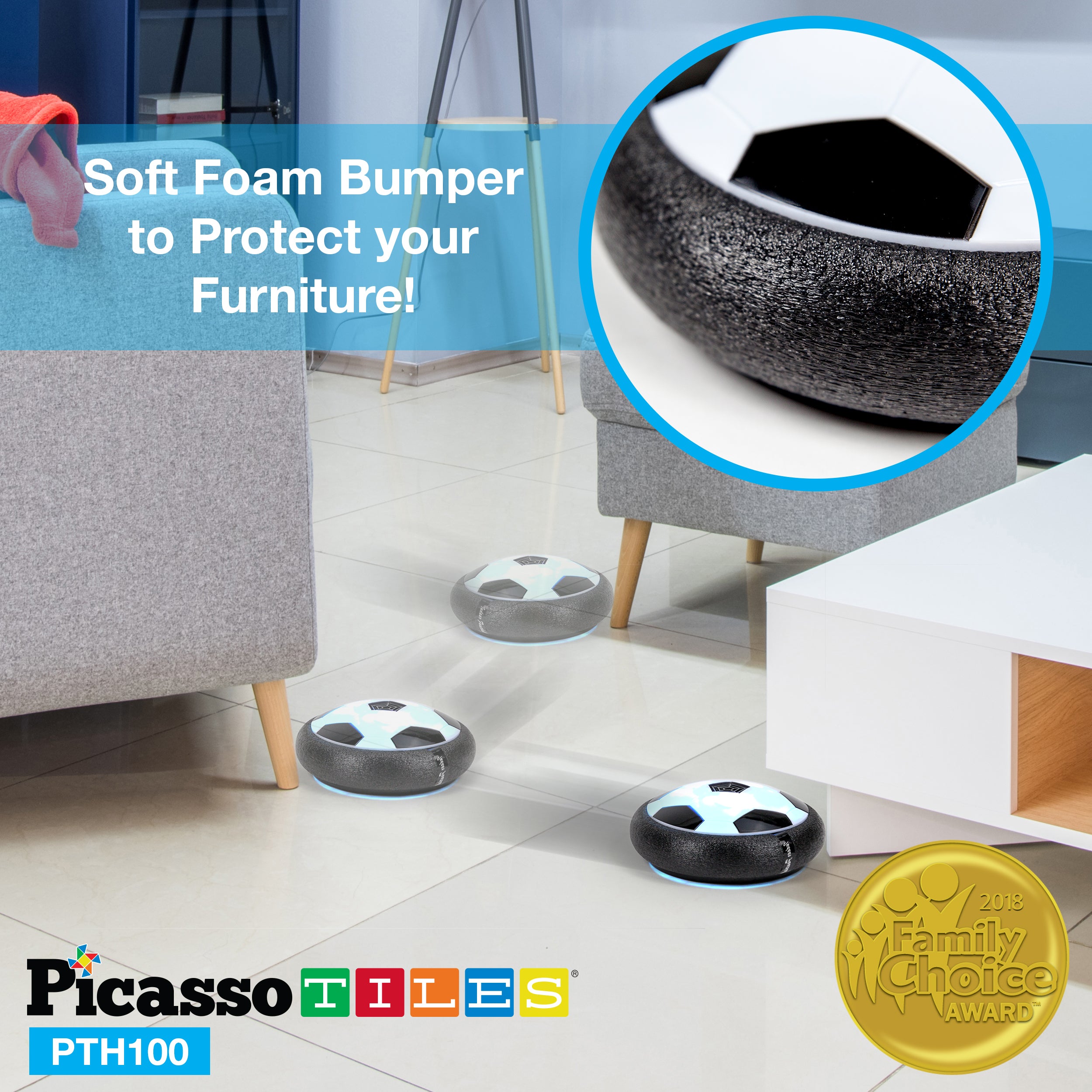 PicassoTiles Soccer Hoverball Air Hockey Electric Power Airlifted Hover Ball PTH100