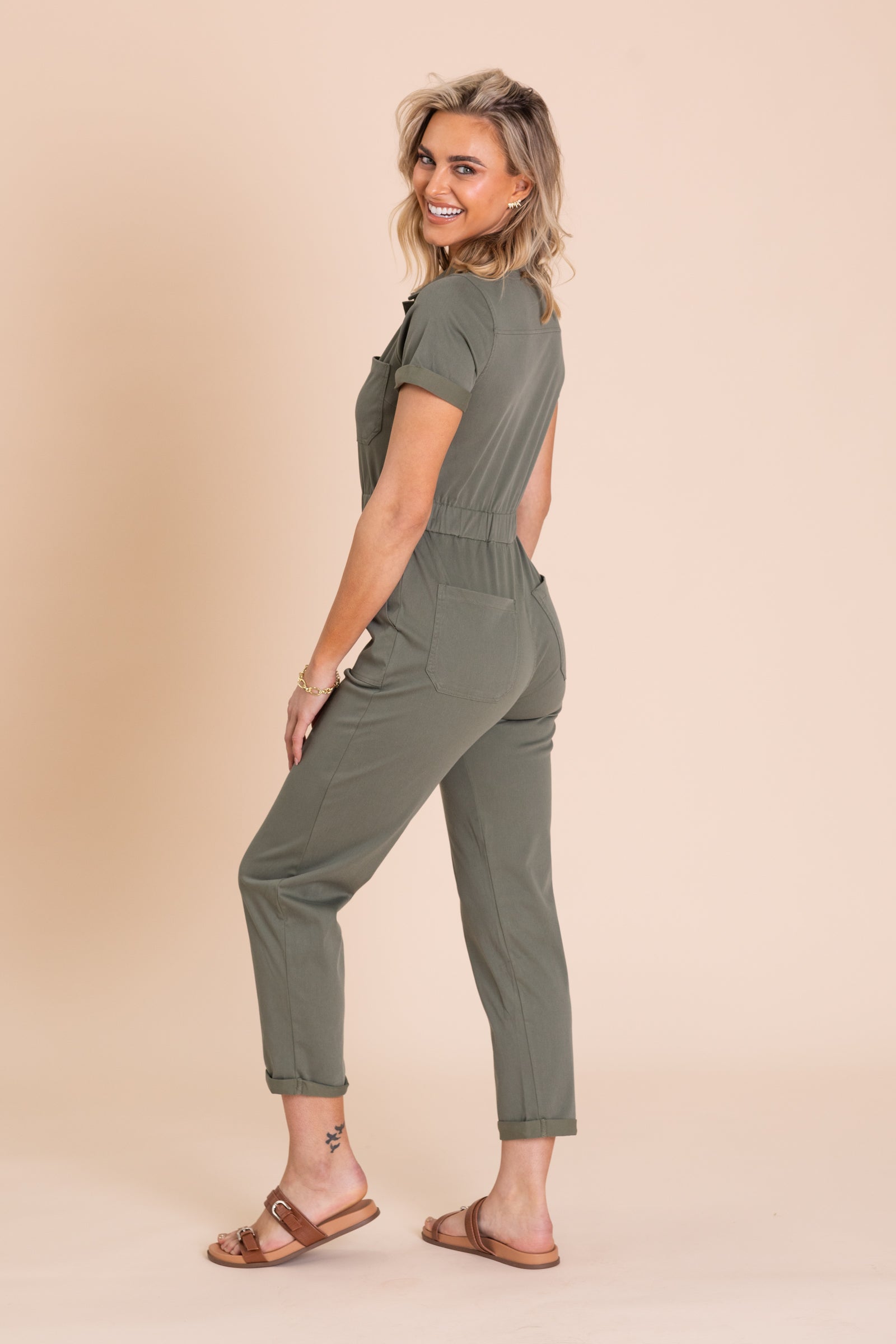 Short Sleeve Utility Style Jumpsuit