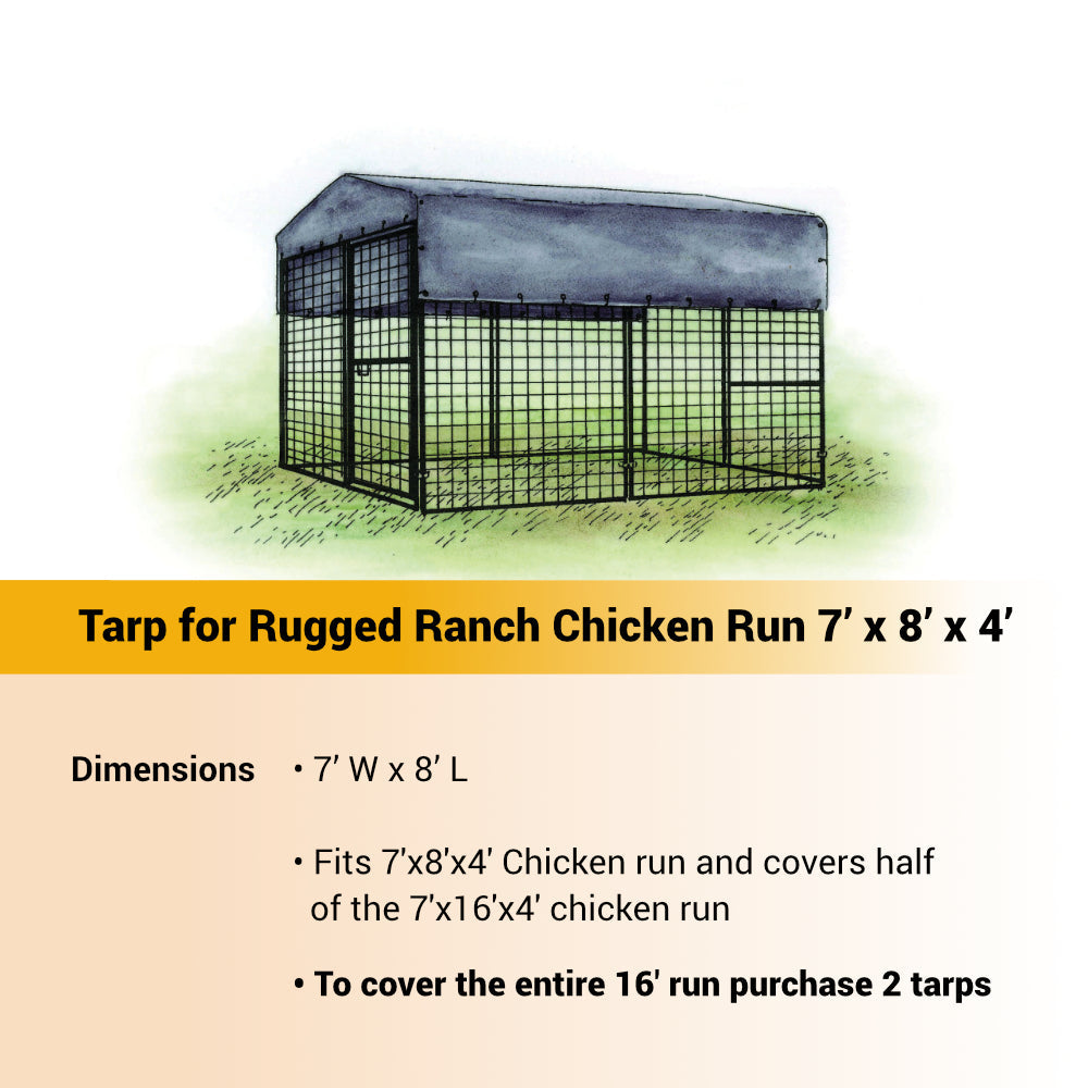 OverEZ Chicken Coops Tarp for Regular 8 ft. Chicken Run (7'W x 8'L x 4'H) - RUN NOT INCLUDED