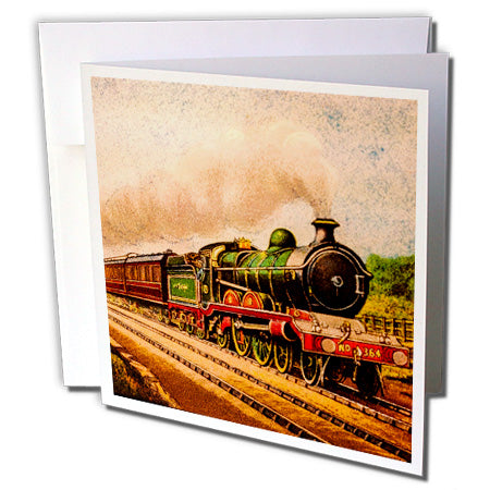 3dRose Magic Lantern Slide Vintage Steam Engine Locomotive Train Railroad - Greeting Card， 6 by 6-inch