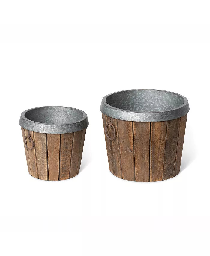 Park Hill Collection Galvanized Lined Wooden Planters