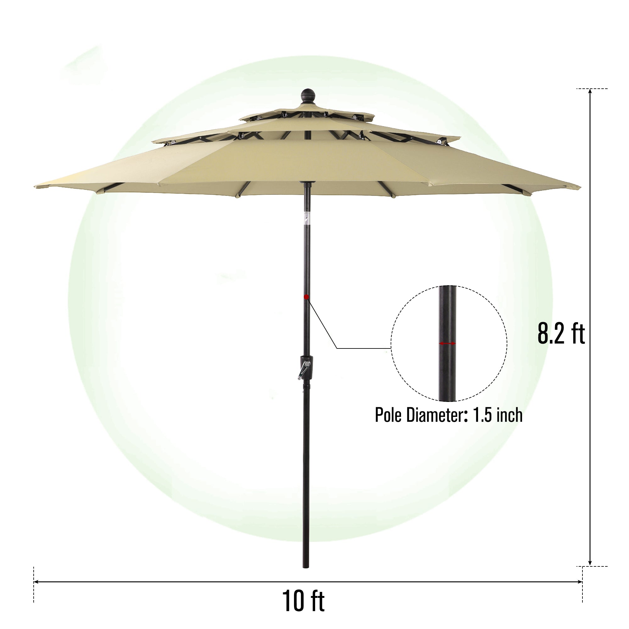 MF Studio 6-Piece Aluminum Outdoor Patio Dining Set with 10 FT 3-Tier Umbrella, 4 PCS 7-Level Adjustable Folding Sling Chairs& Square Dining Table, Black& Beige