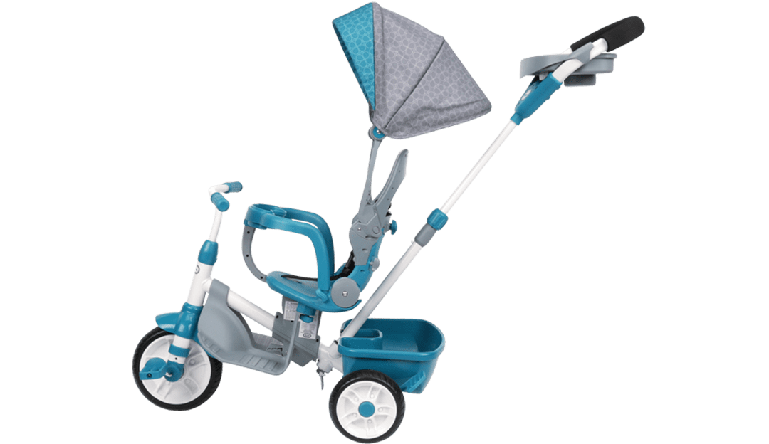 Little Tikes Perfect Fit 4-in-1 Trike in Teal， Convertible Tricycle for Toddlers， 4 Stages of Growth and Shade Canopy - Kids Boys Girls Ages 9 Months to 3 Years Old