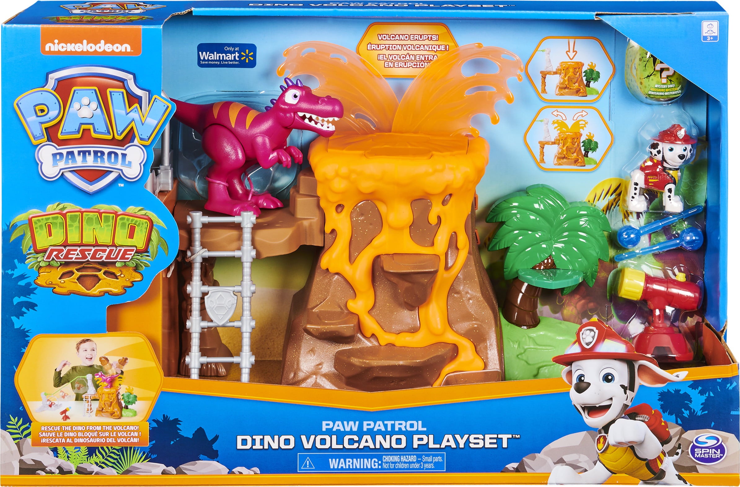 PAW Patrol， Dino Rescue Volcano Playset with Zipline and 3 Exclusive Figures， Walmart Exclusive