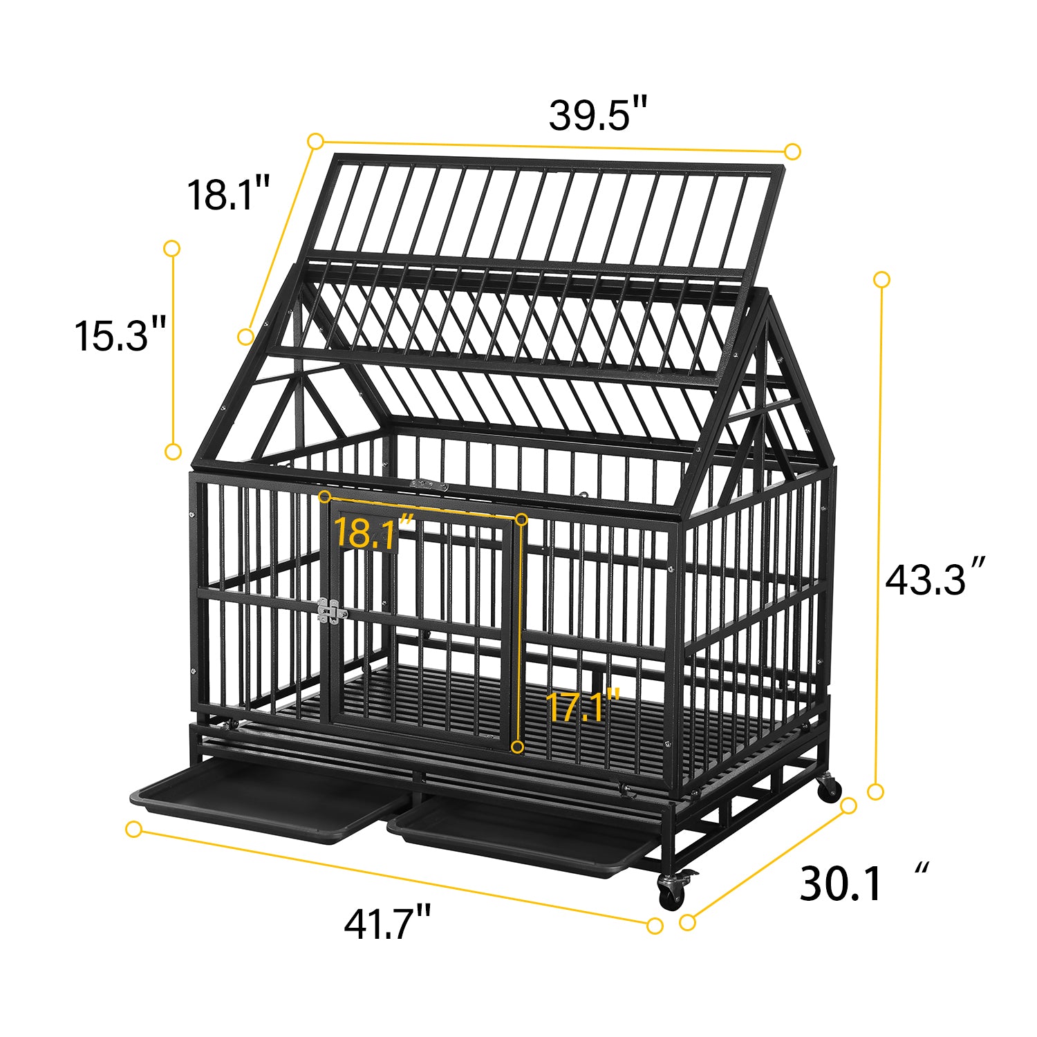 Ainfox 42 inch Heavy Duty Dog Crate， Indestructible Dog Crates for Medium Dogs， Escape Proof Dog cage Kennel with Lockable Wheels， for Home， IndoorandOutdoor (Round Tube-Black)