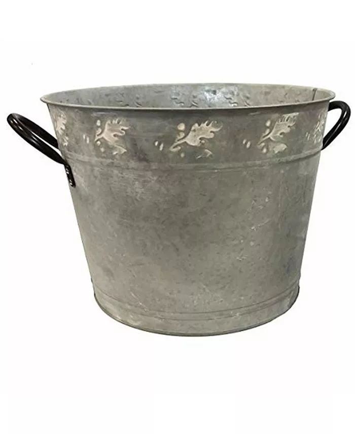Gardener's Select Gardener Select Bucket Metal Planter Leaf White Washed 11.8