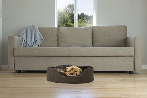 FurHaven | Oval Terry Fleece and Suede Pet Bed for Dogs and Cats， Espresso， Medium