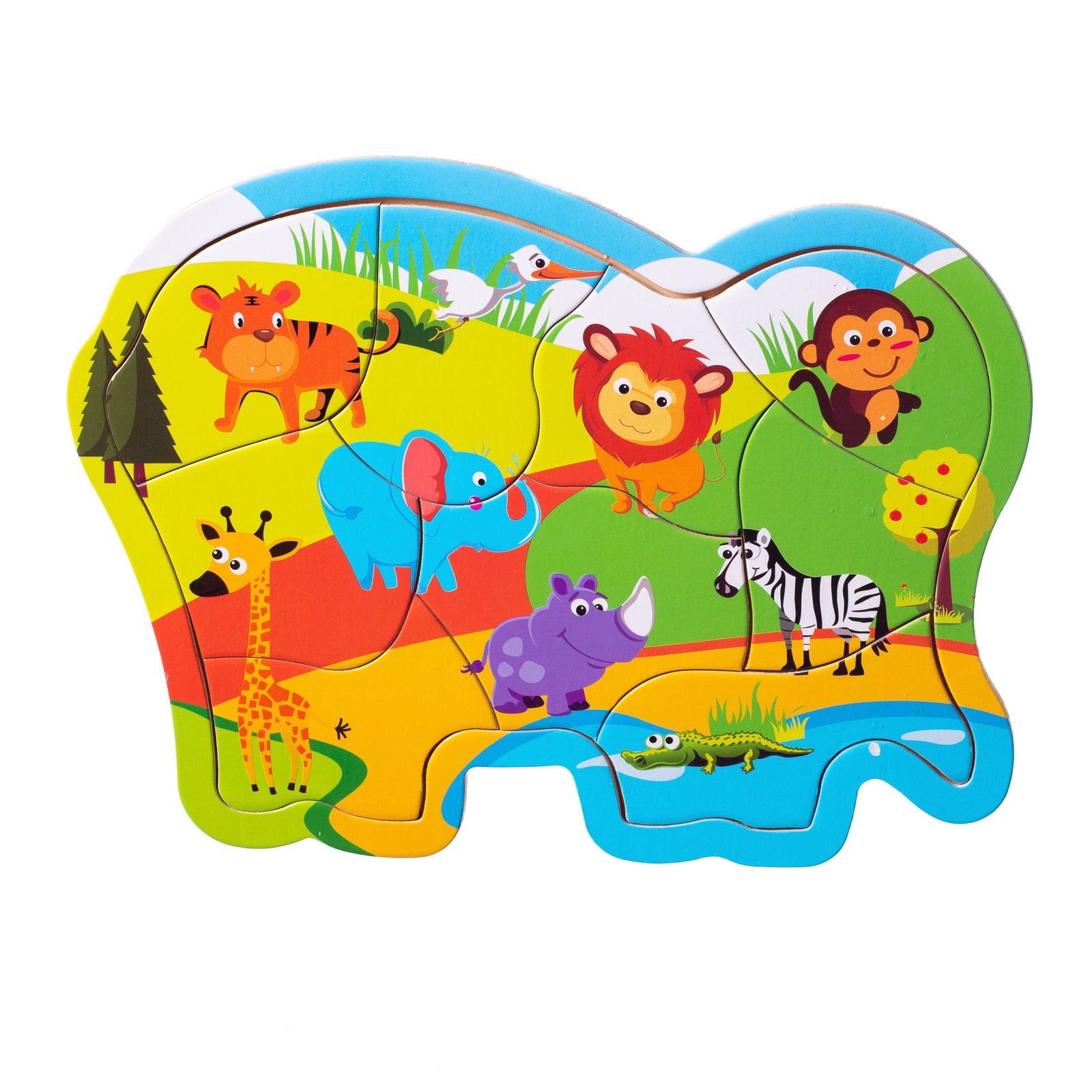 Eliiti Wooden Safari Animals Jigsaw Puzzle for Toddlers 2 to 4 Years Old Boys Girls