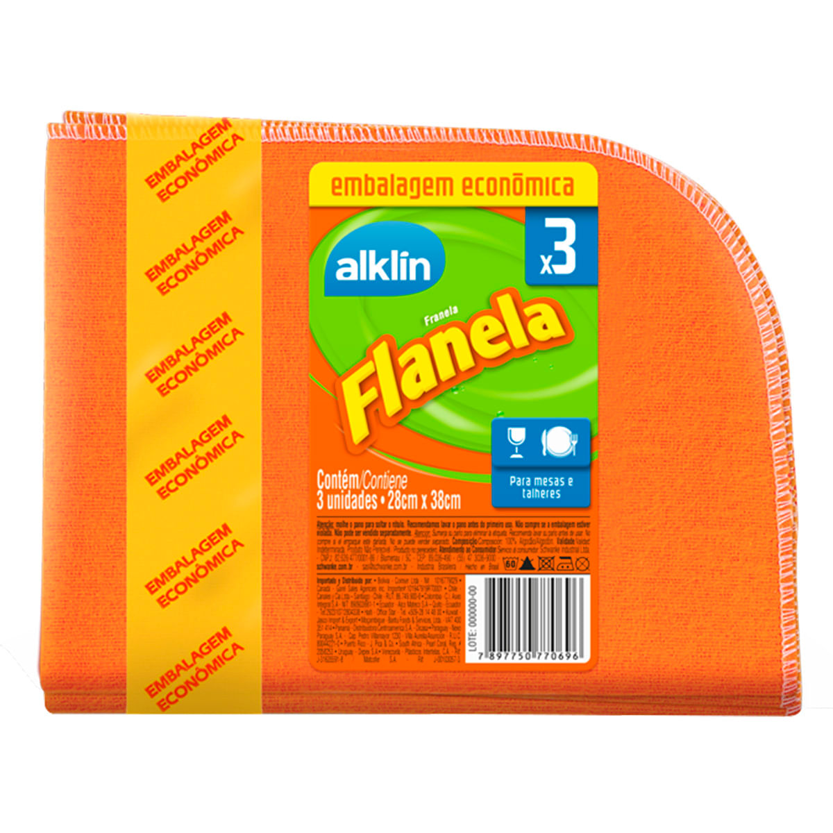 Conjunto de Flanelas 3 Pecas em Algodao 764787 Laranja Alklin