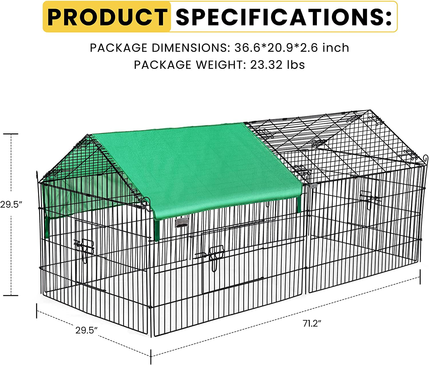 DEStar 71” x 30” Foldable Outdoor Backyard Metal Coop Chicken Cage Enclosure