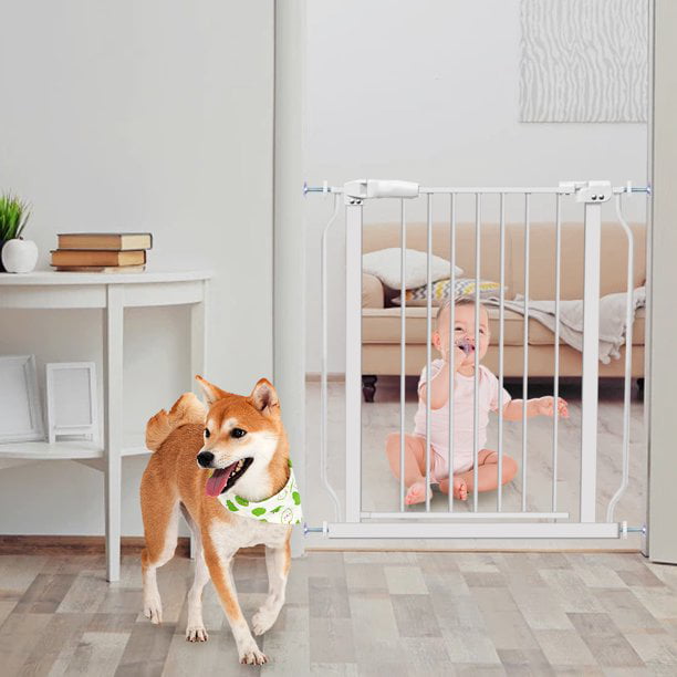 Extra Wide and Tall Baby Gate， Auto-Close and Hold-Open Pet Gates， Easy Walk Thru Indoor Safety Gate with 4 Pack of Pressure Mount Kit， Dog Gates with Optional Extension Kit for 57.5