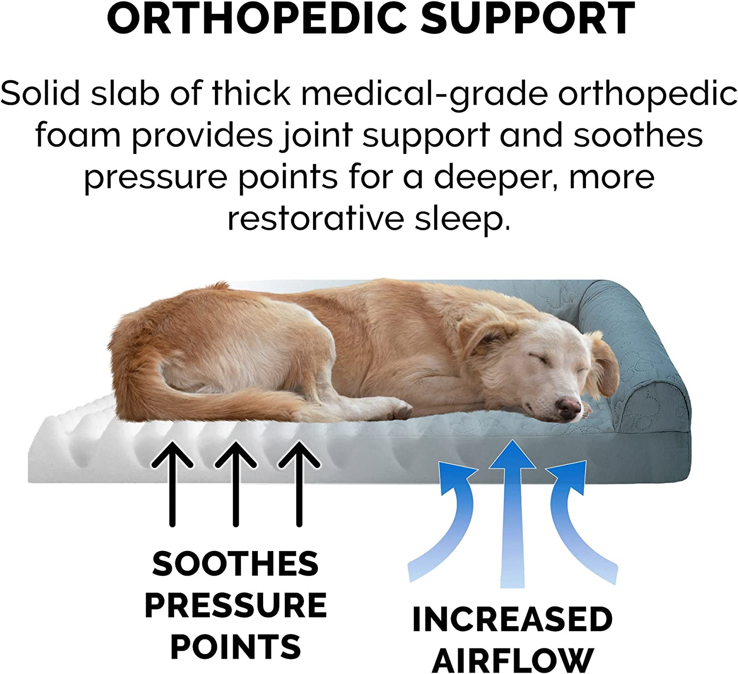 Furhaven XL Orthopedic Dog Bed Pinsonic Quilted Paw L Shaped Chaise w/ Removable Washable Cover - Bluestone， Jumbo (X-Large) Orthopedic Foam Jumbo L Chaise - Quilted Paw (Bluestone)