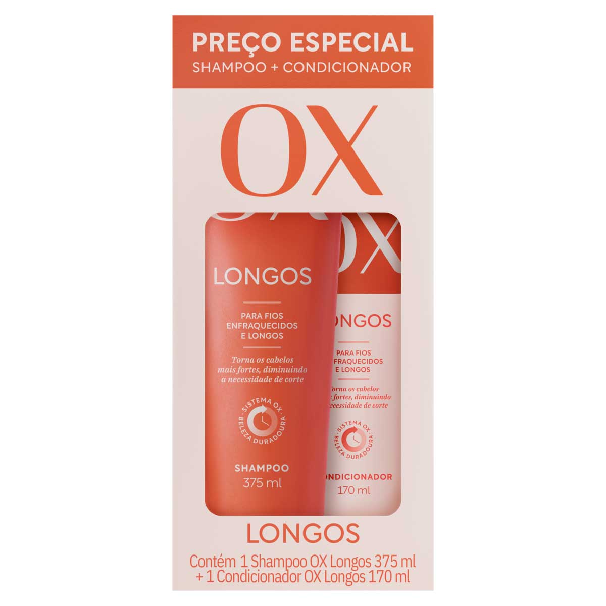 Kit Shampoo 375ml + Condicionador 170ml OX Cosmeticos Longos