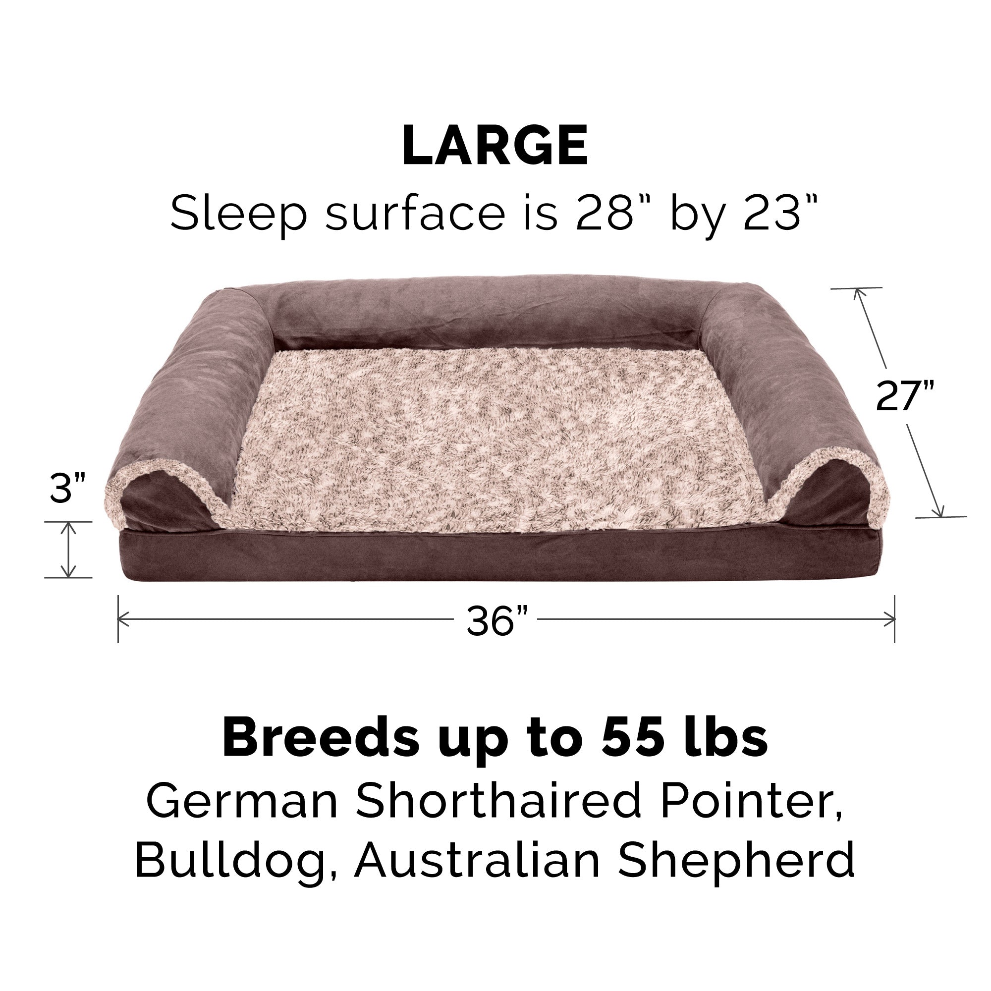 FurHaven Pet Products | Cooling Gel Memory Foam Orthopedic Two-Tone Faux Fur and Suede Sofa-Style Couch Pet Bed for Dogs and Cats， Espresso， Large