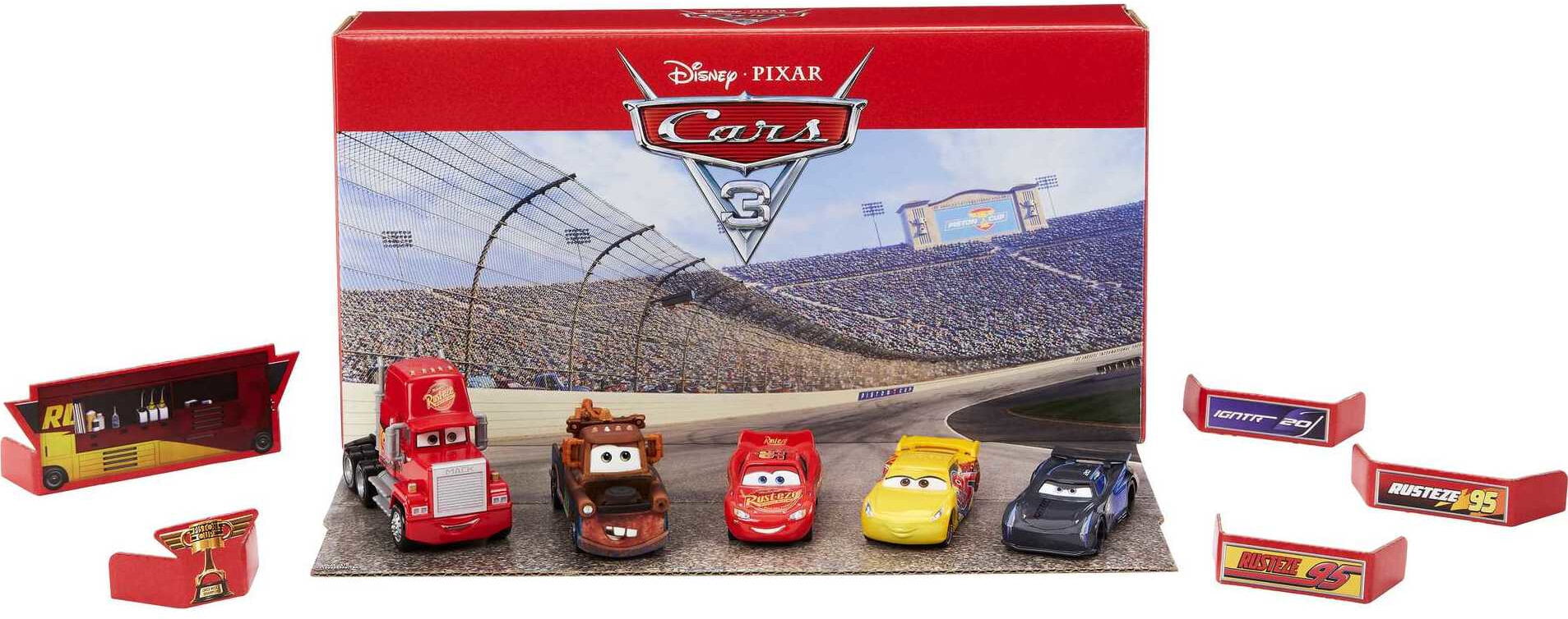 Disney and Pixar Cars 3 Vehicle 5-Pack Collection， Set of 4 Toy Character Cars and 1 Mack Truck