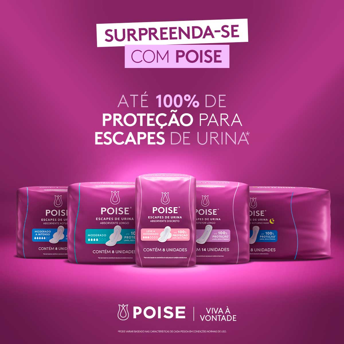 Absorvente com Abas para Escapes de Urina Poise Discreto 8 Unidades