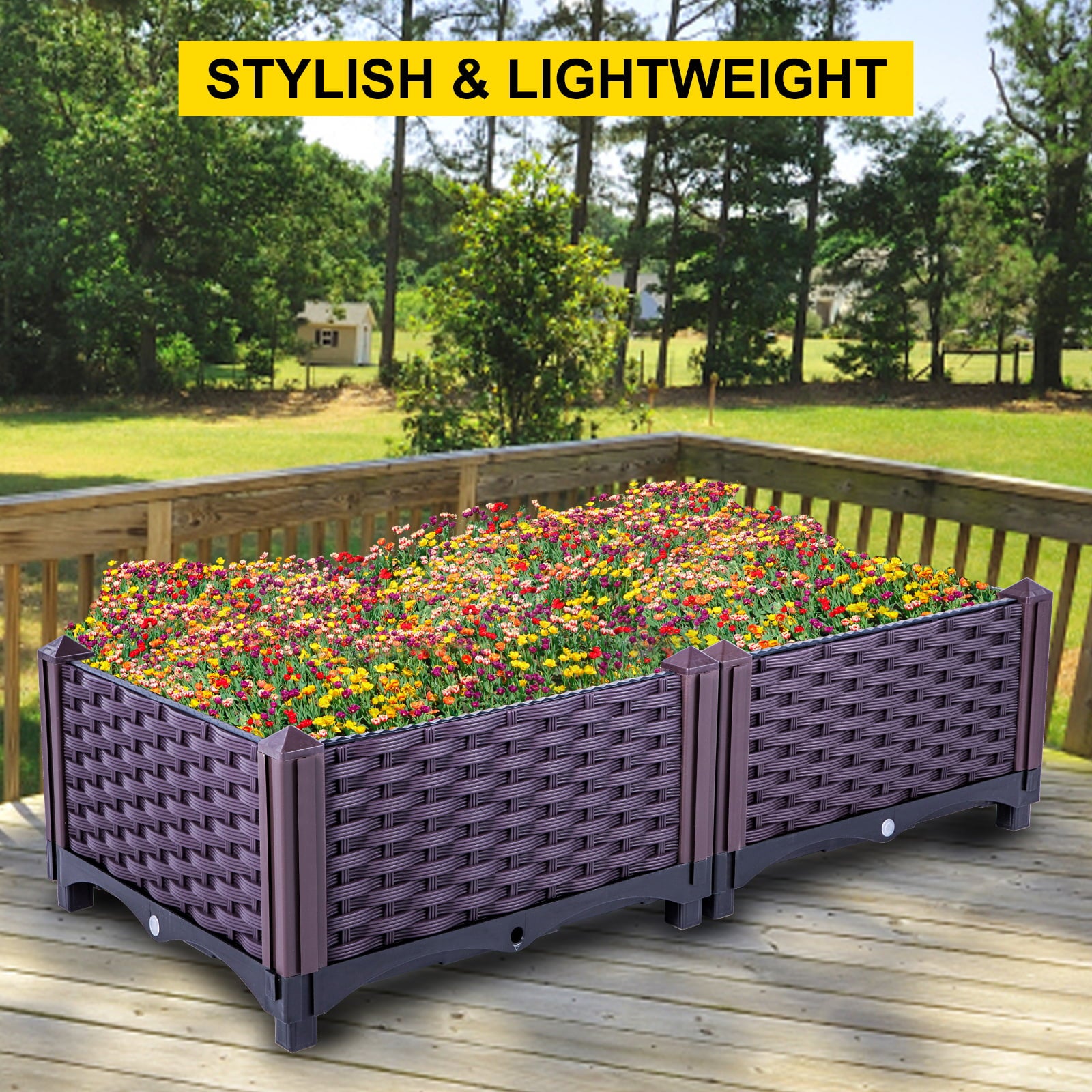 VEVORbrand Raised Plastic Garden Bed, 15×15×9in Square Garden Planter Boxes Flower Bed Box Kit, Set of 2 Raised Garden Bed for in/Outdoor