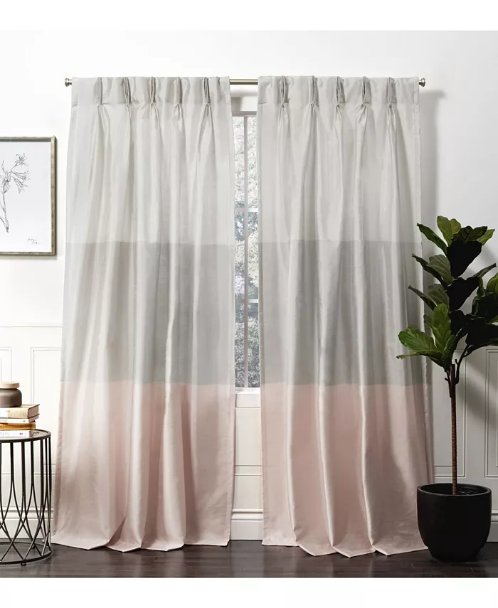 Exclusive Home Curtains Chateau Striped Faux Silk Pinch Pleat Curtain Panel Pair， 27