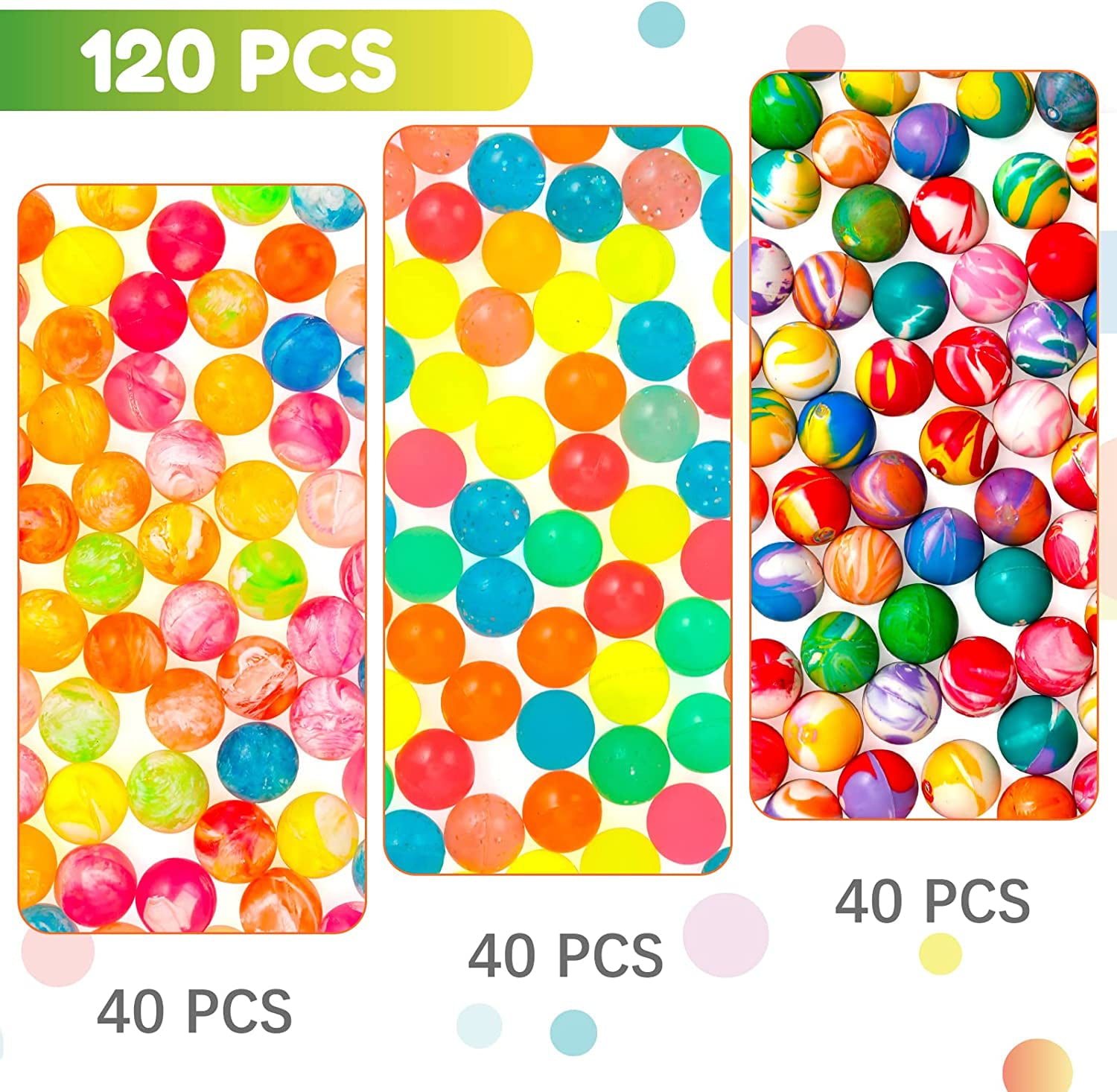 Pllieay 120 Pieces Small Rubber Bouncy Balls for Kids Party Favors， 3 Style Random Neon Bouncing Balls for Gift Bag Filling and Vending Machines， 20mm/0.79Inch