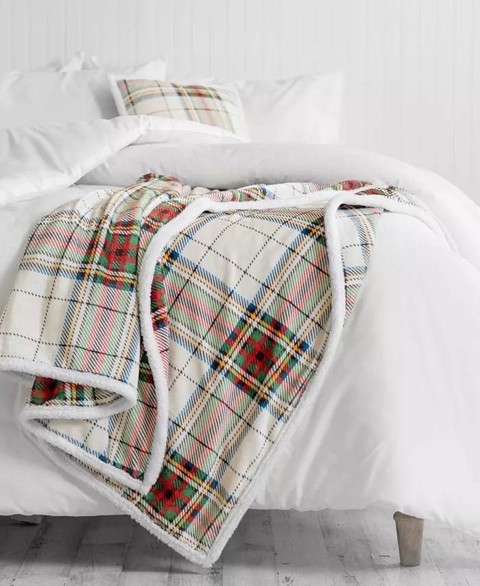 Martha Stewart Collection Tartan Plaid Holiday Sherpa Throw， 50