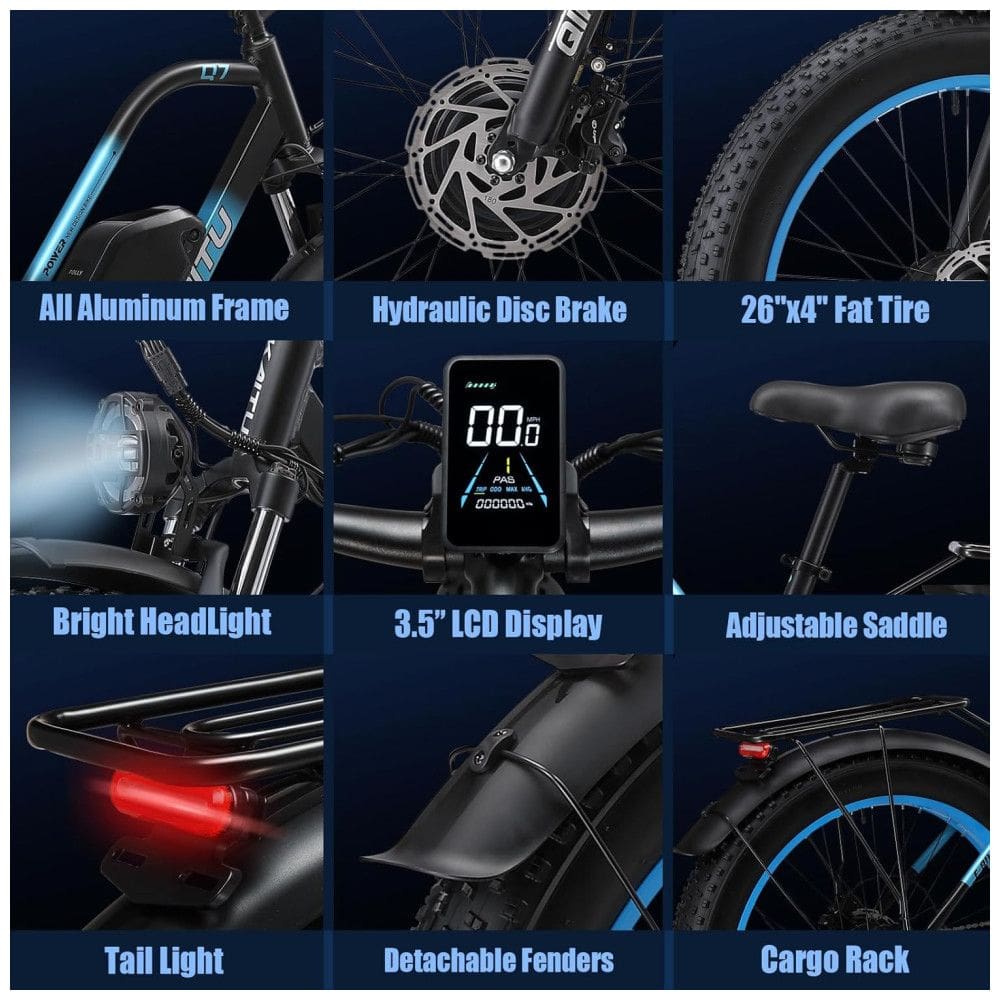 Bicicleta Elétrica QIKAITU Q7 2000W Duplo Motor, 48V 23Ah, Autonomia 96 km, Rodas 26