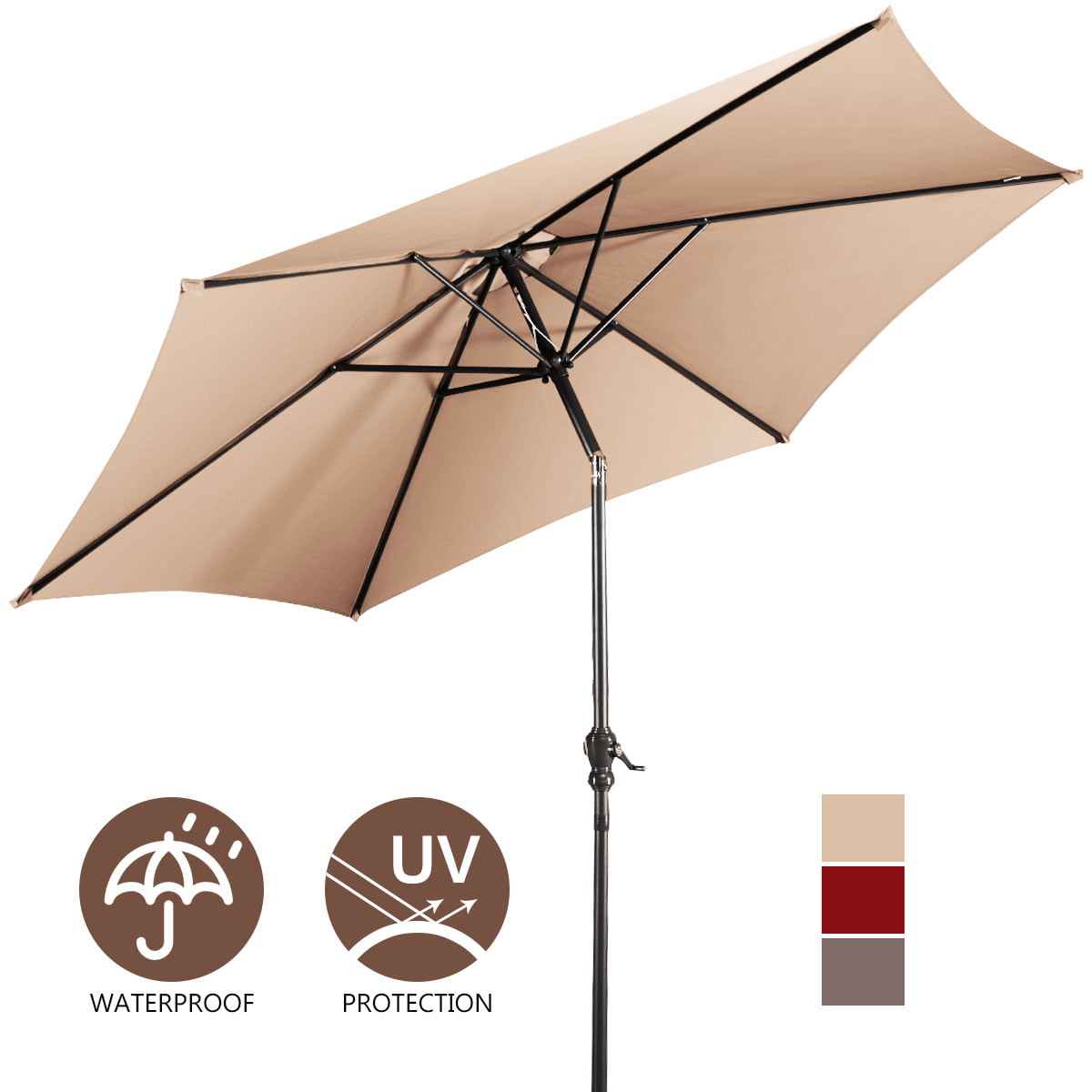 Costway 10FT Patio Umbrella 6 Ribs Market Steel Tilt W/Crank Outdoor Garden Beige