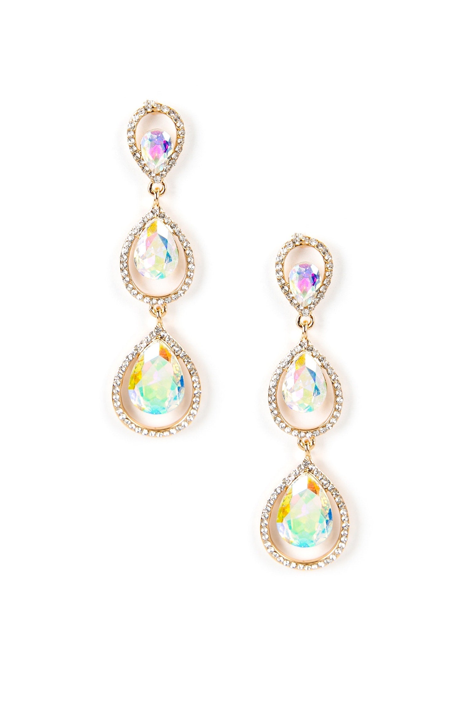 Iridescent Tear Drop Rhinestone Earrings