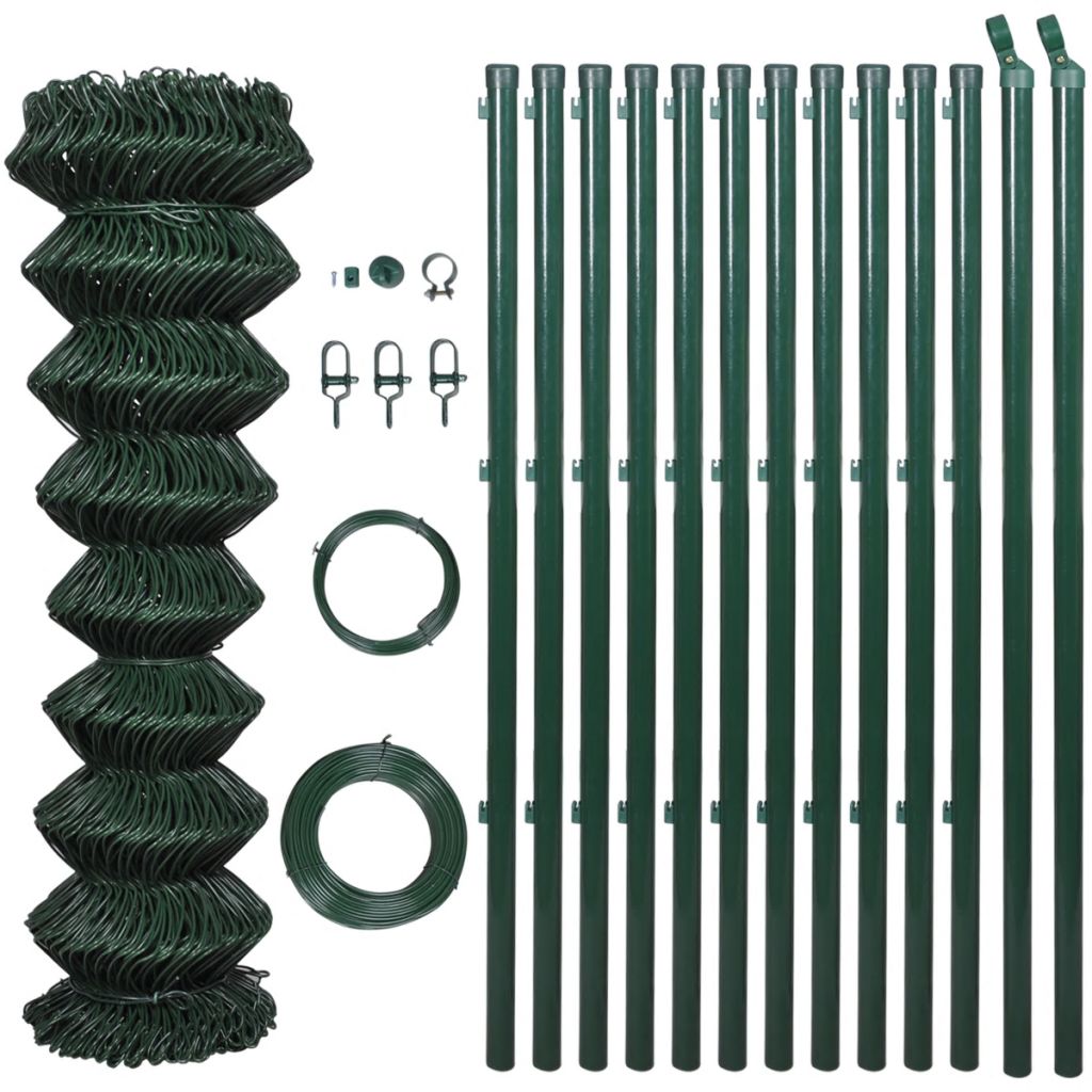 Carevas Chain Link Fence with Posts Steel 2' 7" x 82' Green