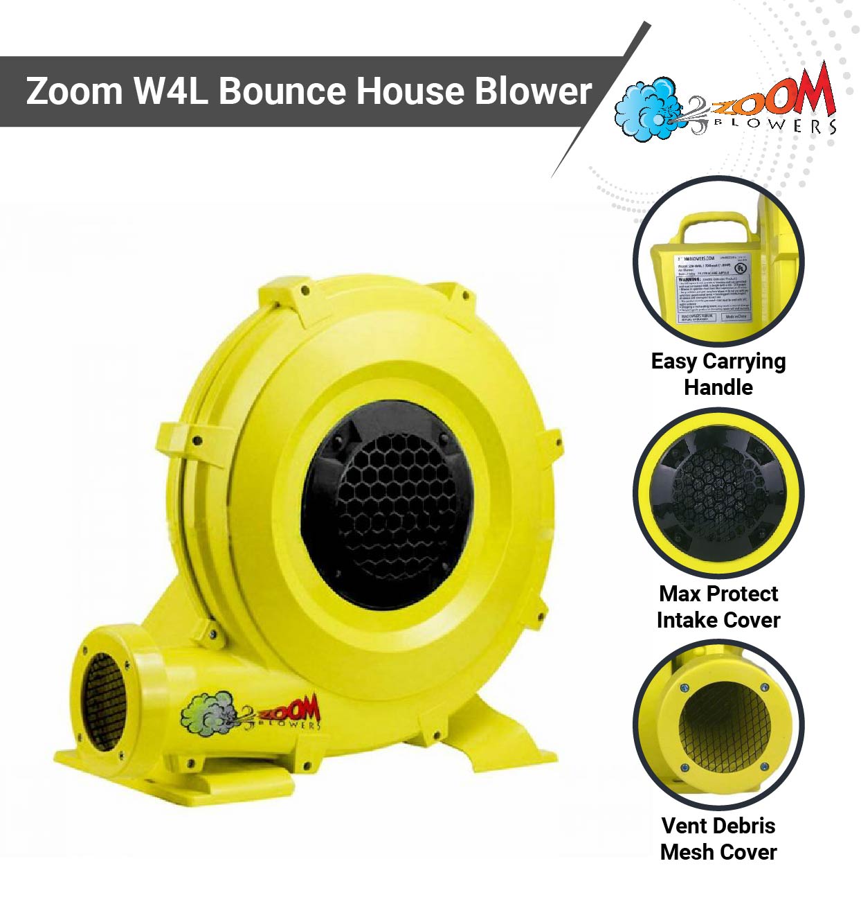 Zoom 1 HP Inflatable Bounce House Blower Air Pump Fan， W4L 750 Watt