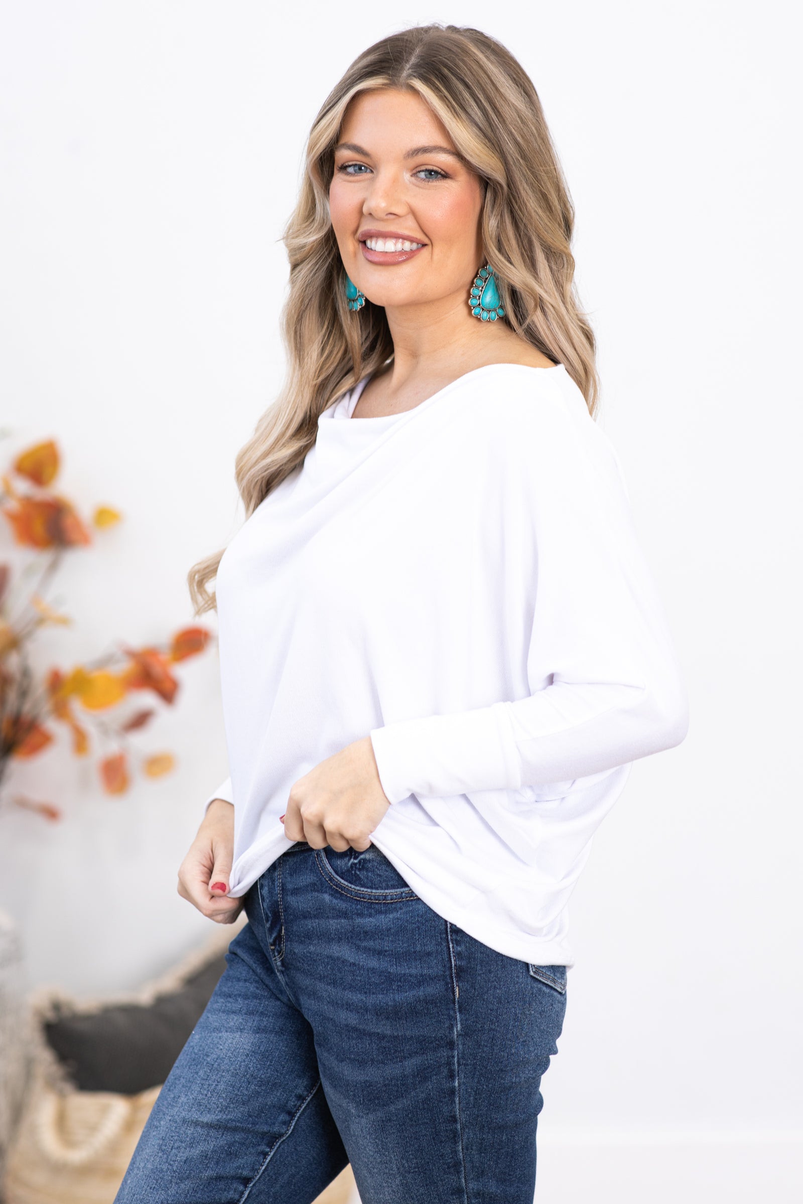Off White Cowl Neck Dolman Sleeve Top