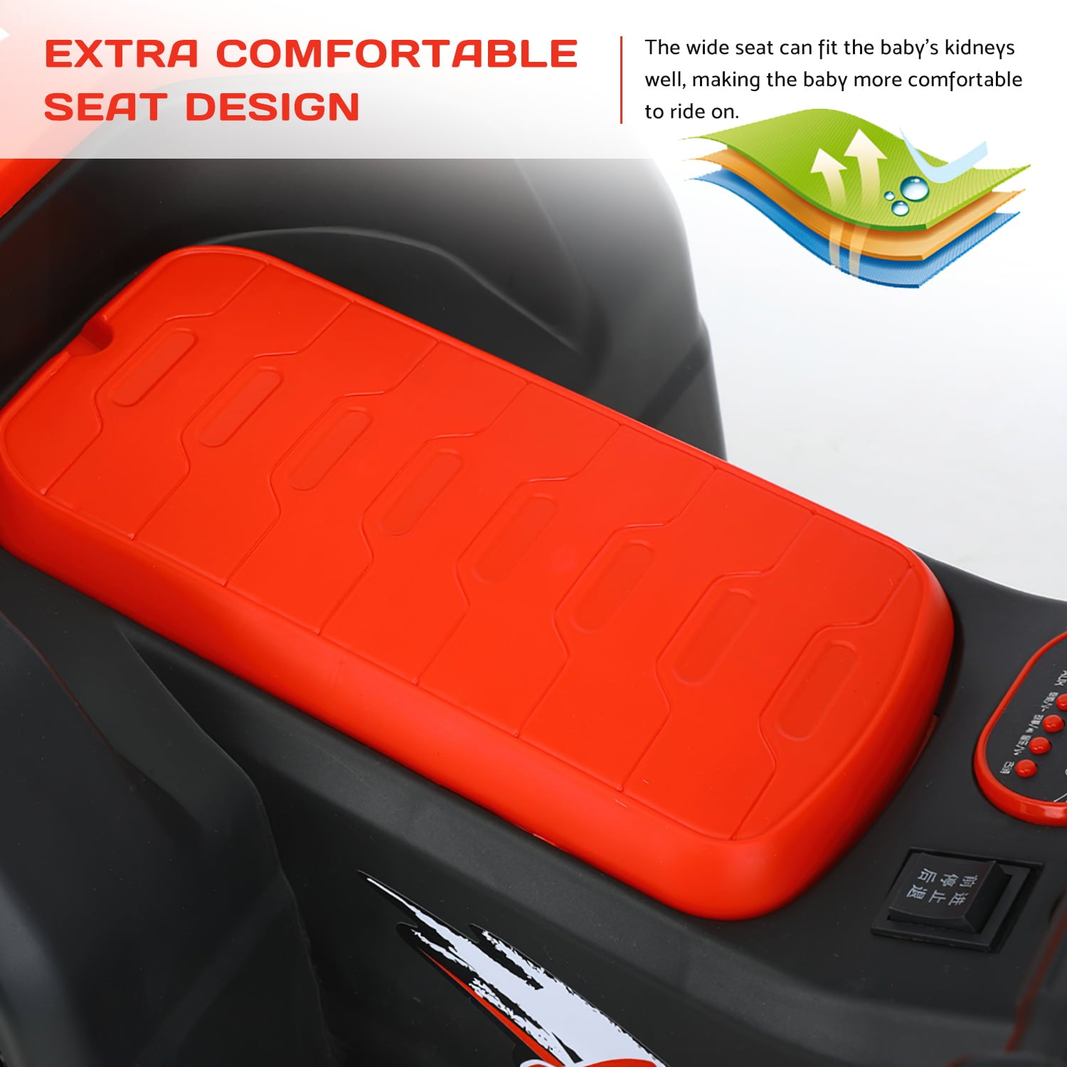 BATE Kids Ride on Toys， 6V 4 Wheeler ATV Quad， Electric Car for Kids with Lights， Music for Boys Girls Red